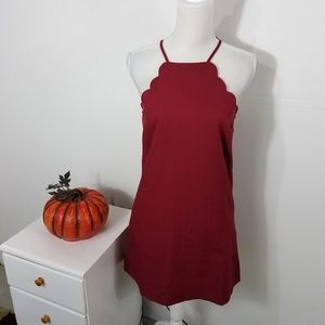 Lulus Endlessly Endearing Wine Red Scalloped Dress